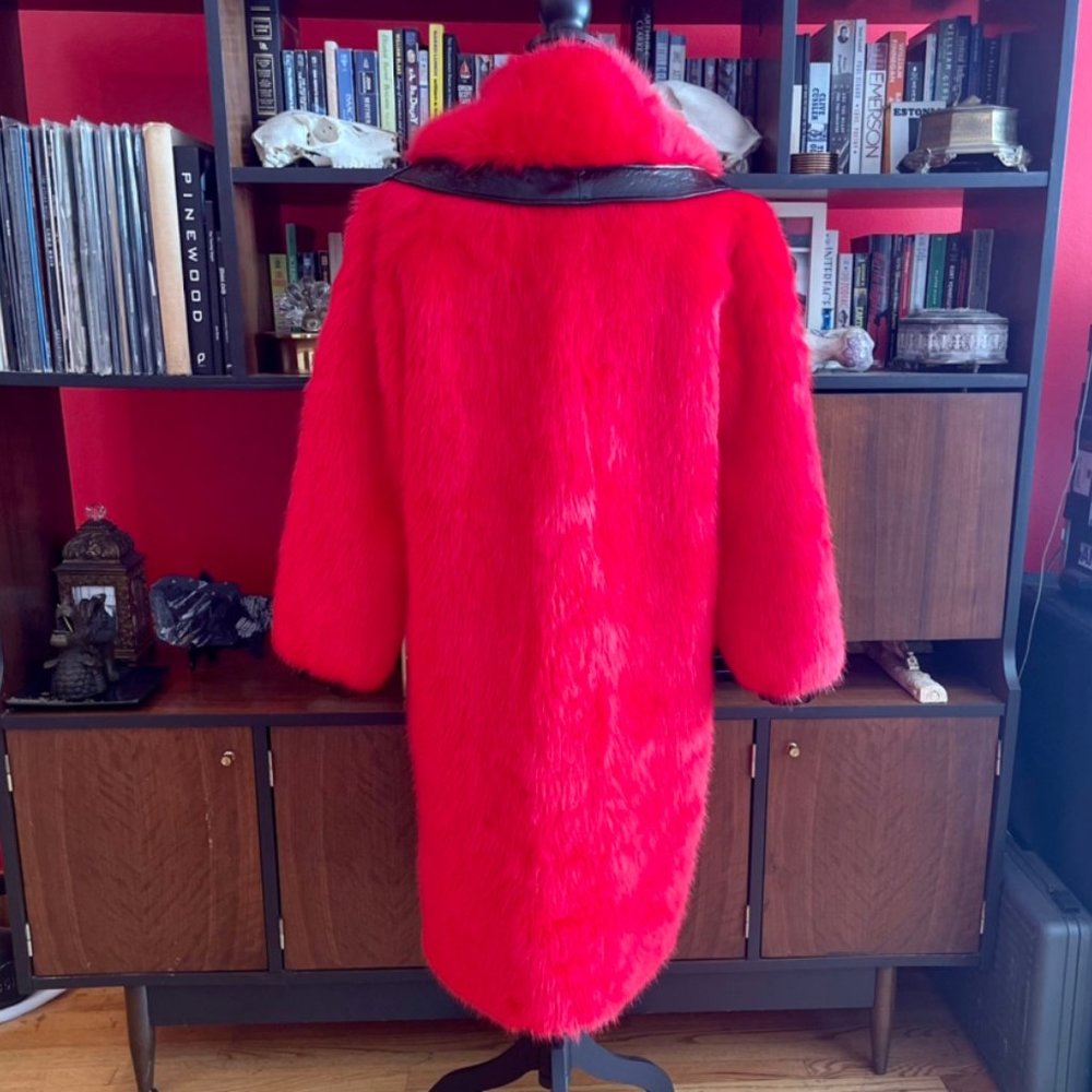 I.AM.GIA Red Faux Fur Coat with Black Trim - Picture 3 of 4